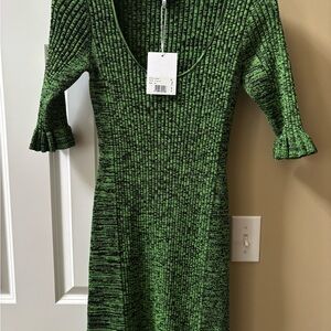 Ganni Green Textured Long Sleeve Dress